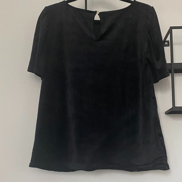 LOFT Velvet Puff Sleeve Top Black Relaxed Fit Stretch Casual - Picture 8 of 8